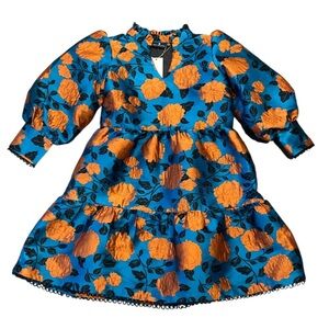 Emily Lovelock New Small Blue and Orange Floral Dress